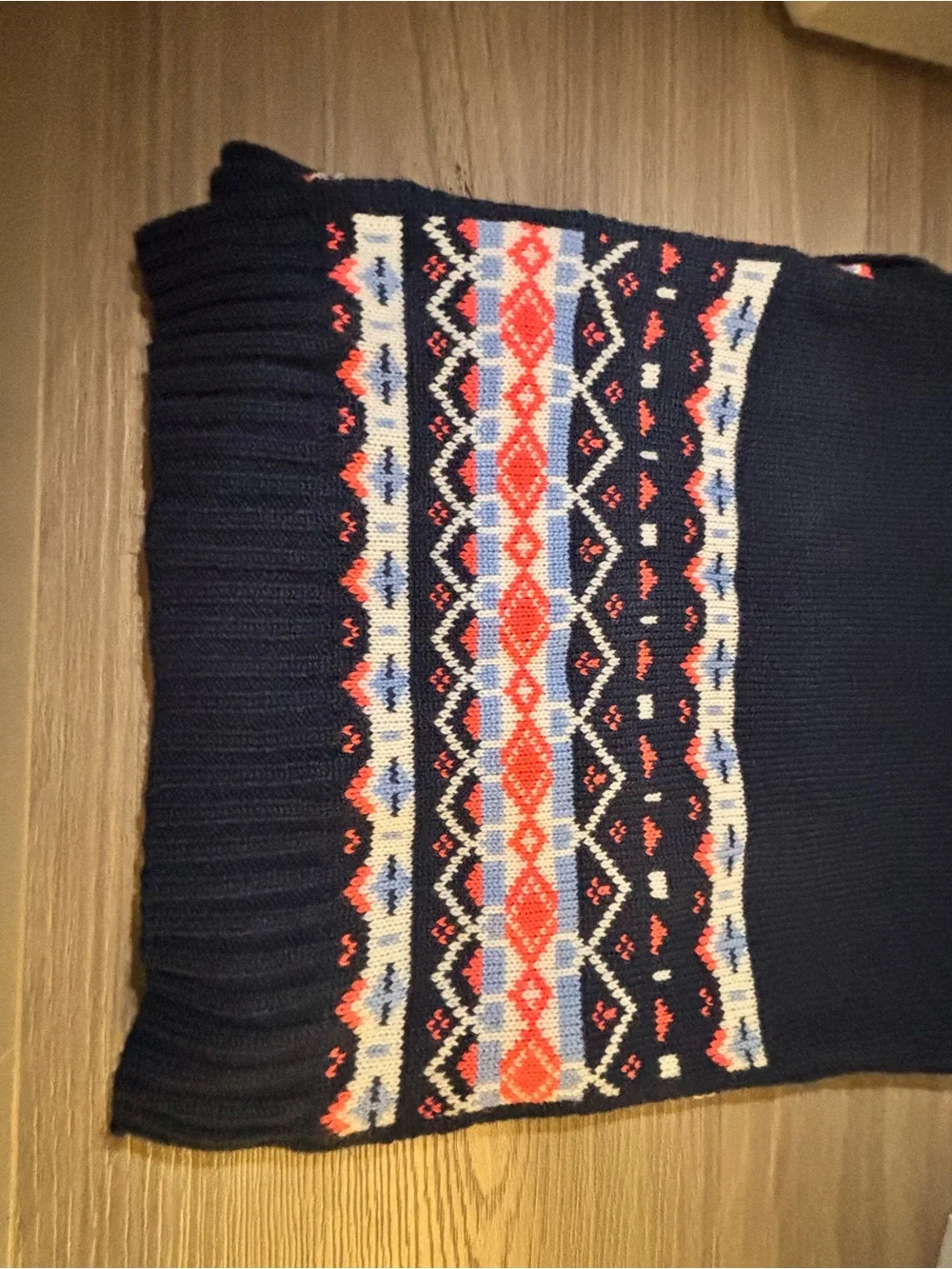 J.Crew Navy Knit Scarf with Multicolor Fair Isle Trim